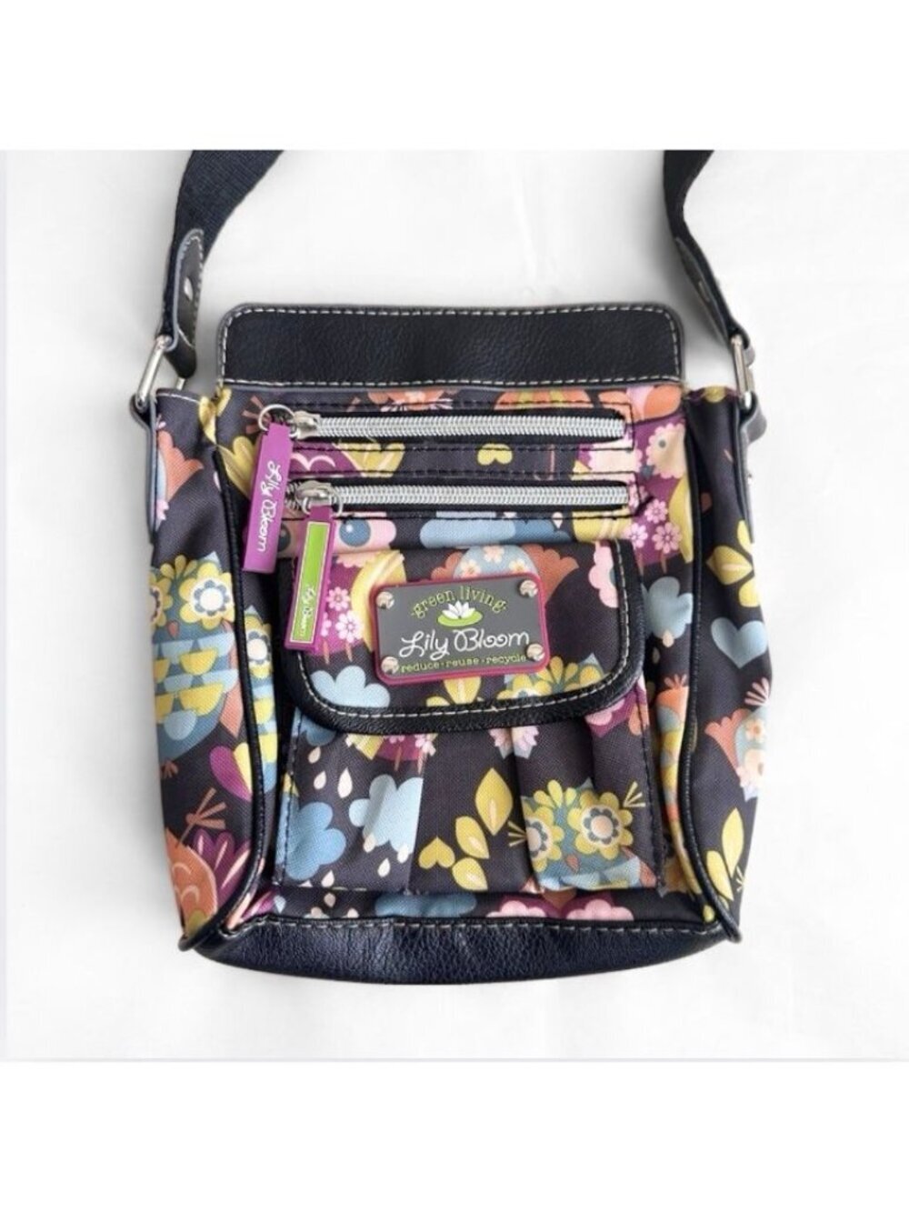 Lily Bloom Green Living Floral Crossbody Bag Owl Purse Multi Pockets Whimsical